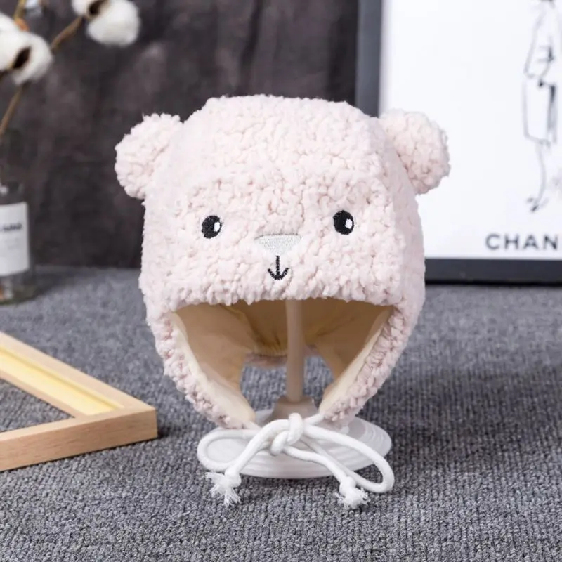 Мягкая шапка с рисунком из мультфильма, новинка, милые детские наушники с медведем, шапки, зимние бархатные теплые детские шапки для маленьких мальчиков и девочек, шапки для фотосъемки
