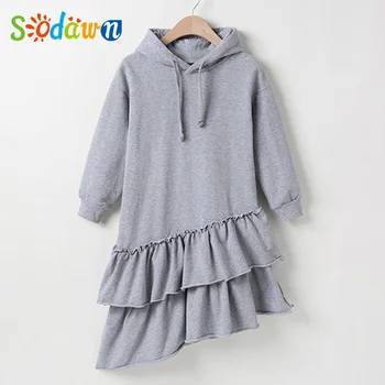 

Sodawn Girl Sweater Hooded Dress 2020 Autumn Spring Irregular Cake Sweater Long Sleeve Princess Party Dress Children Clothes 4-1