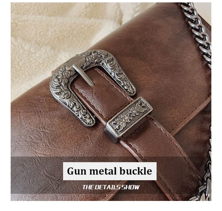 Vintage Messenger Bags Women Leather Chain Cross Body Brand Bag for Female Shoulder Messenger Bags with Strap Buckle Brown Black (8)