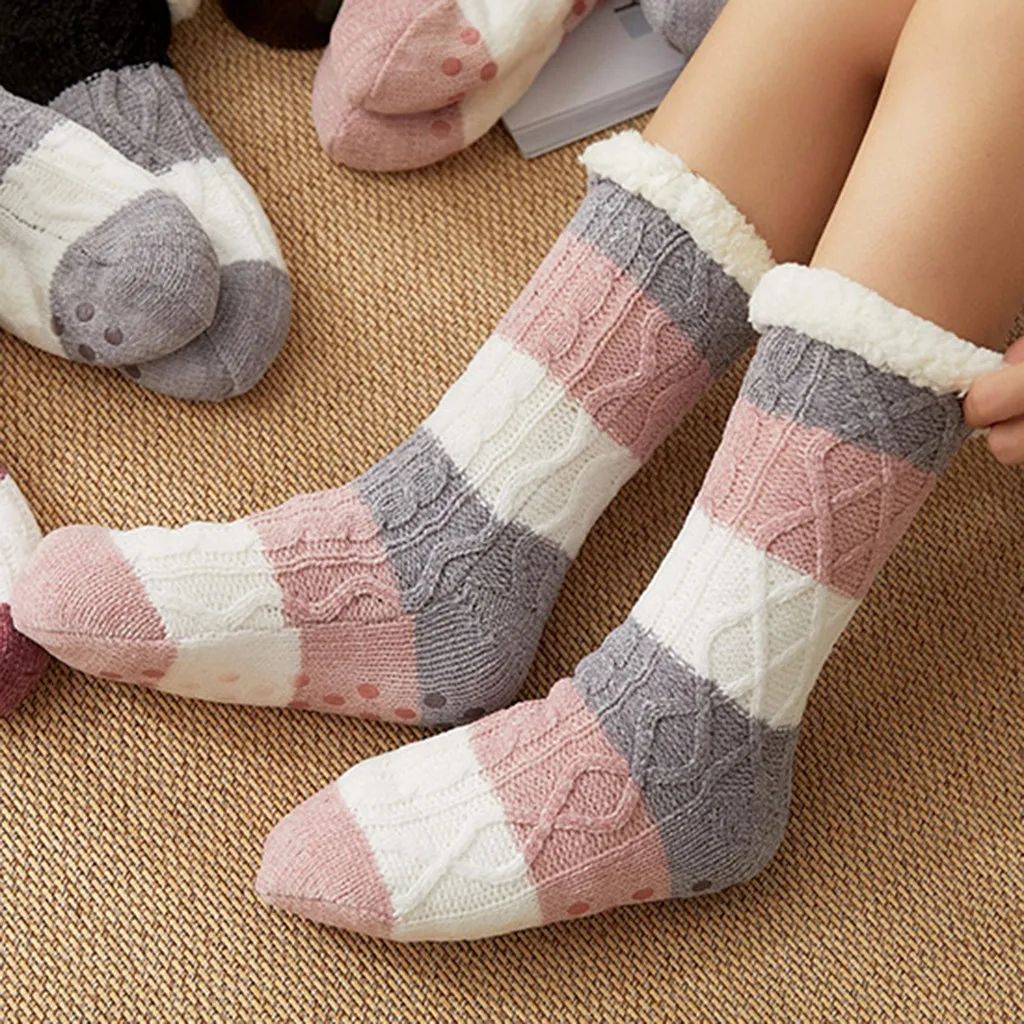 Повседневные милые носки в полоску для девочек и женщин Нескользящие Теплые Зимние гольфы носки в стиле хип-хоп с забавным принтом calcetines# T