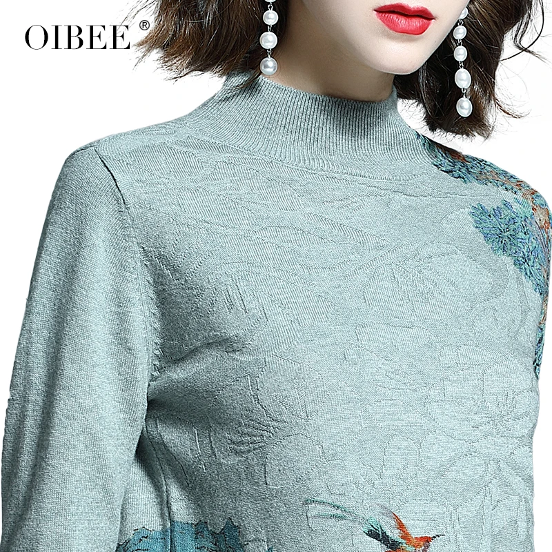 OIBEE2019 Осень женский свитер короткий модный принт Женская зимняя невысокая горловина пуловер рубашка