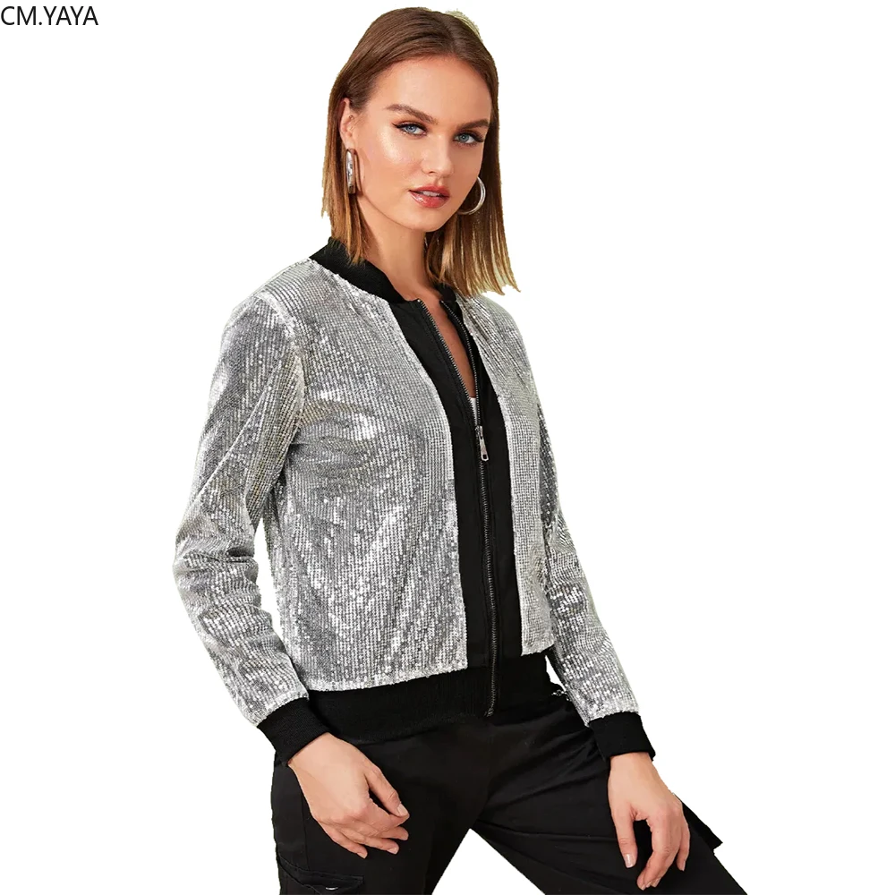 women jackets autumn winter Women Solid Casual Long Sleeve Zipper Sequined Coats Sexy Night Club Wear TS2006