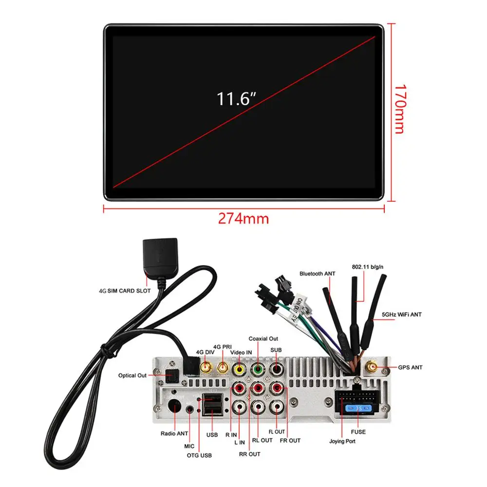 New Product 11.6 Inch Autoradio 1 Din Android 10 Car Radio Stereo 1920*1080 6GB 128GB Head Unit Multimedia Wireless Carplay 4G