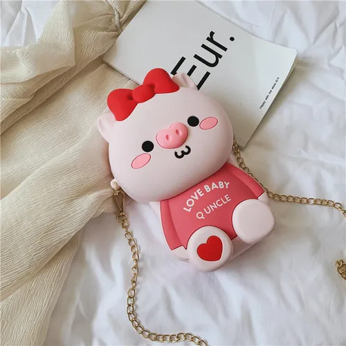 pig chain Прямая, женская сумка-мессенджер, роскошные сумки, женские сумки, дизайнерские милые сумочки и сумочки с мультяшным единорогом и Свинкой - Цвет: pig chain