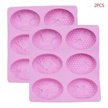 

2pcs 6-Cavities 3D Bee Silicone Mold DIY Soap Clay Candle Making Cake Fondant