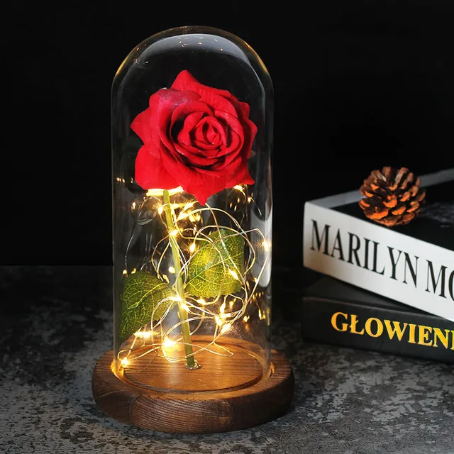 Enchanted Forever Red Rose Flower In Glass LED Light Dome For Valentine's Day