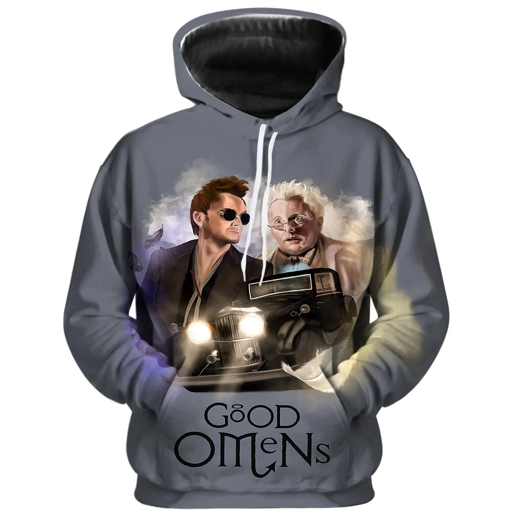 Новая мода для мужчин/женщин 3d толстовки с принтом Good O для мужчин s Crowley и Aziraphale толстовки весна осень тонкий пуловер с капюшоном топы