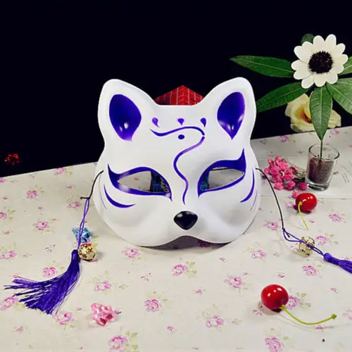 B Полулицевая маска лисы японского аниме ручная роспись Kitsune маска на Хеллоуин для косплея США - Цвет: B