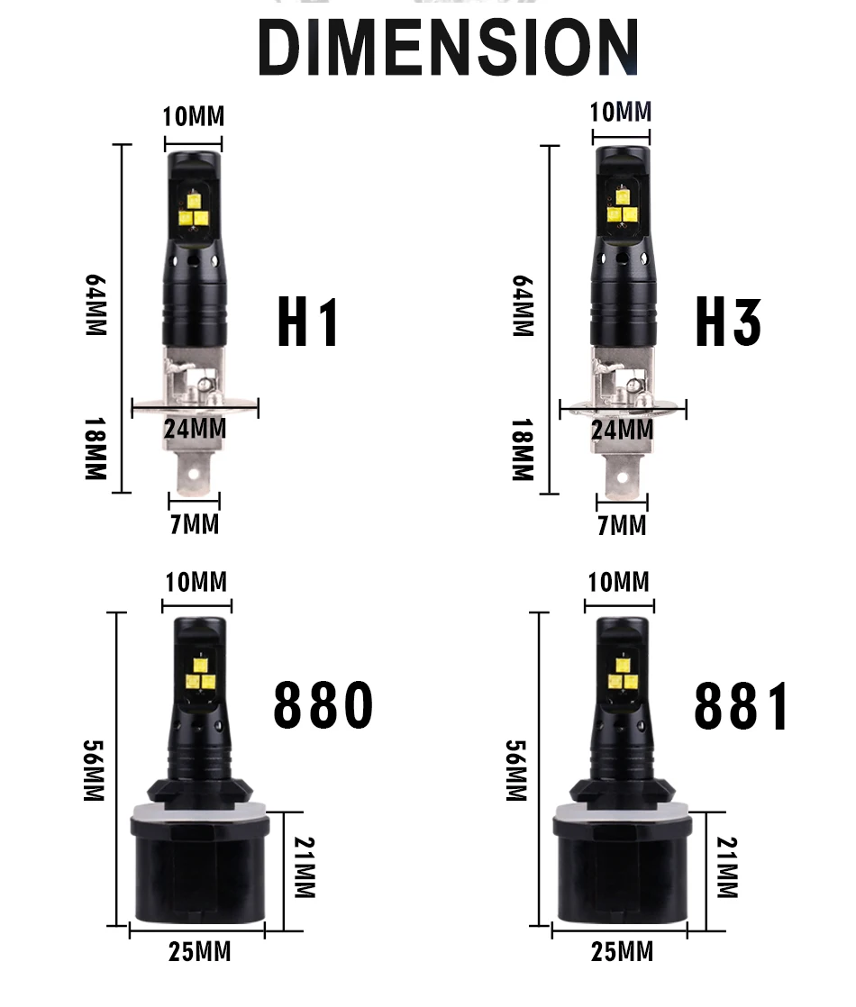 Hlxg светодиодный светильник постоянного тока 12-24 В 6SMD-2525 H1 H3 881 880 светодиодный светильник с низким энергопотреблением, сигнальная лампа, противотуманный светильник, автомобильный светильник