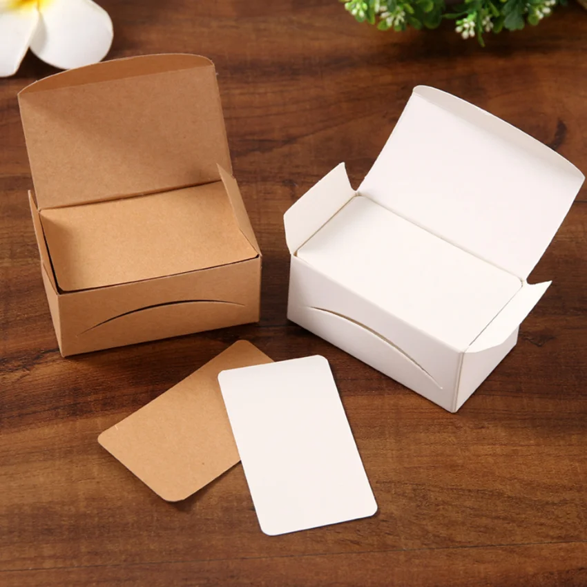 Promoción Tarjeta de papel Kraft 100 unids/lote, tarjetas de negocios en blanco, notas para mensajes, regalo de fiesta, etiqueta de tarjetas de agradecimiento, marcapáginas QLXRBJD86