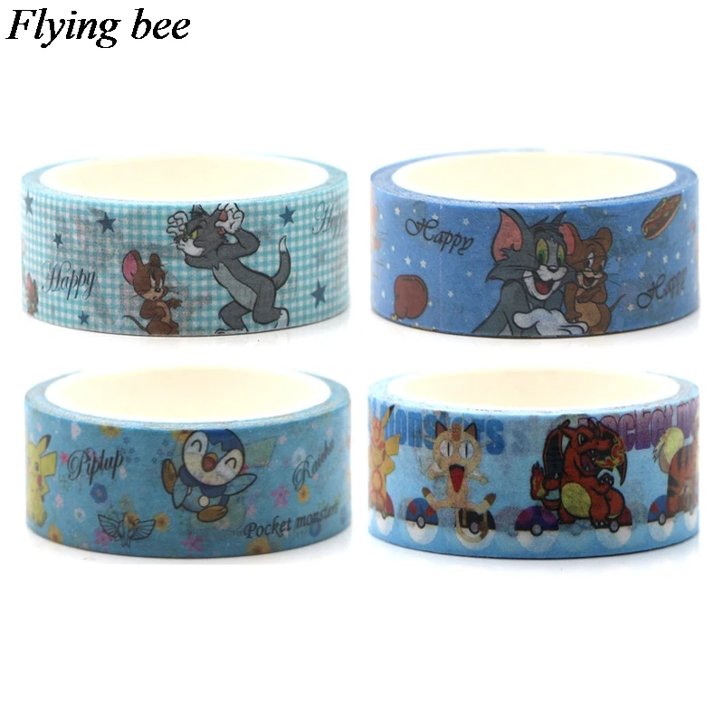 

Flyingbee 4pcs/set Cartoon Anime creative tape Cat Adhesive Tape Cute Monster Paper Washi Tape funny tapes set gifts X0638