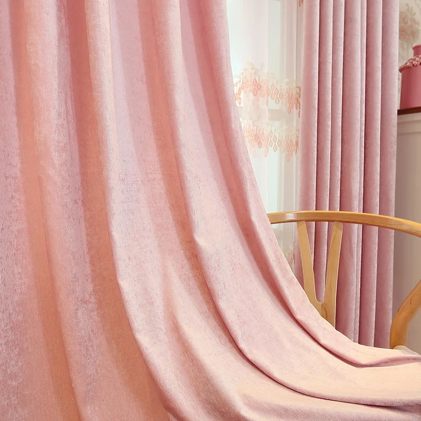 Европейский тиснением вышитые шторы розовый для спальни роскошные синель для гостиной простыня на заказ M005#30