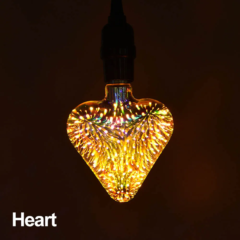 Heart Светодиодная лампа E27 3D украшение лампы фейерверк 110 220V ST64 G95 G80 G125 A60 бутылка сердце Праздничные огни Новинка Рождественская лампа - Испускаемый цвет: Heart