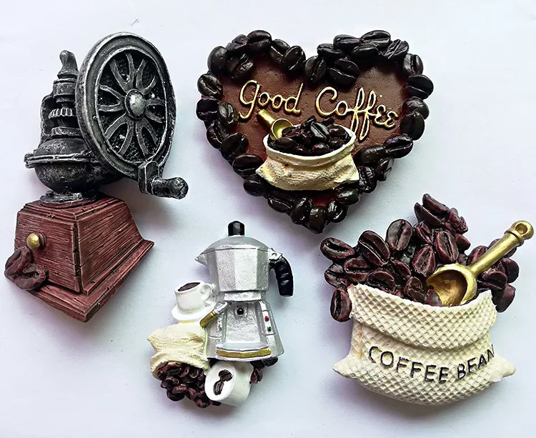 

3D British American Retro Brazilian Coffee Machine Coffee pot Relief Resin Refrigerator Magnet for home decoration