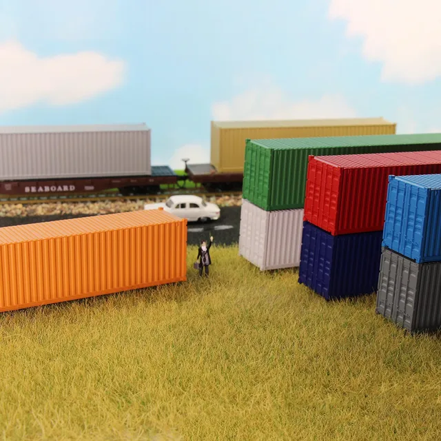9pcs HO Scale Blank 40' Shipping Containers 40ft Pure Color Ribbed Side Container Cargo Box C8740