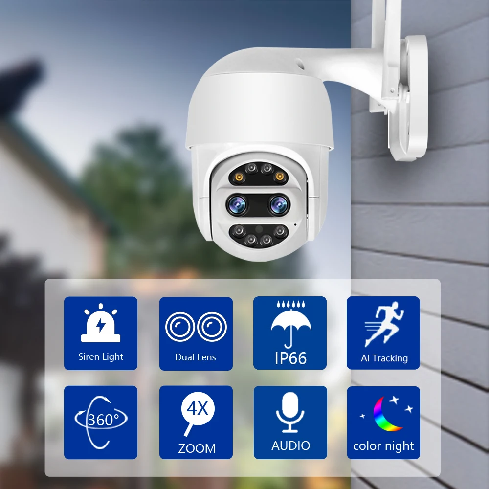 2K Full HD IP WIFI Camera Video Surveillance Outdoor Security Protetion CCTV Dual Lens 2.8mm-12mm Onvif 4X ZOOM PTZ AI Tracking