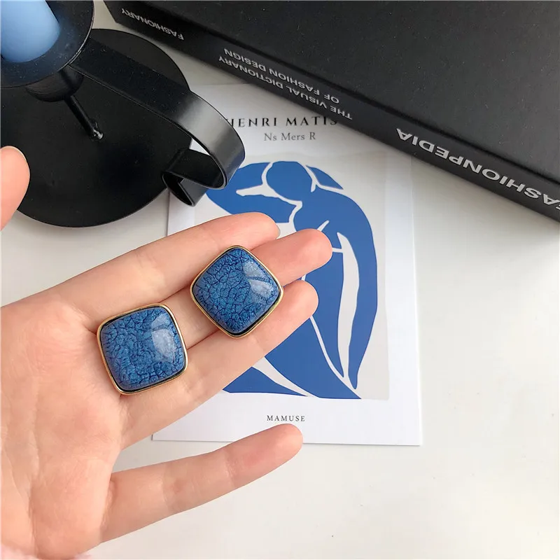 Новые женские серьги-гвоздики синие квадратные серьги с натуральным камнем