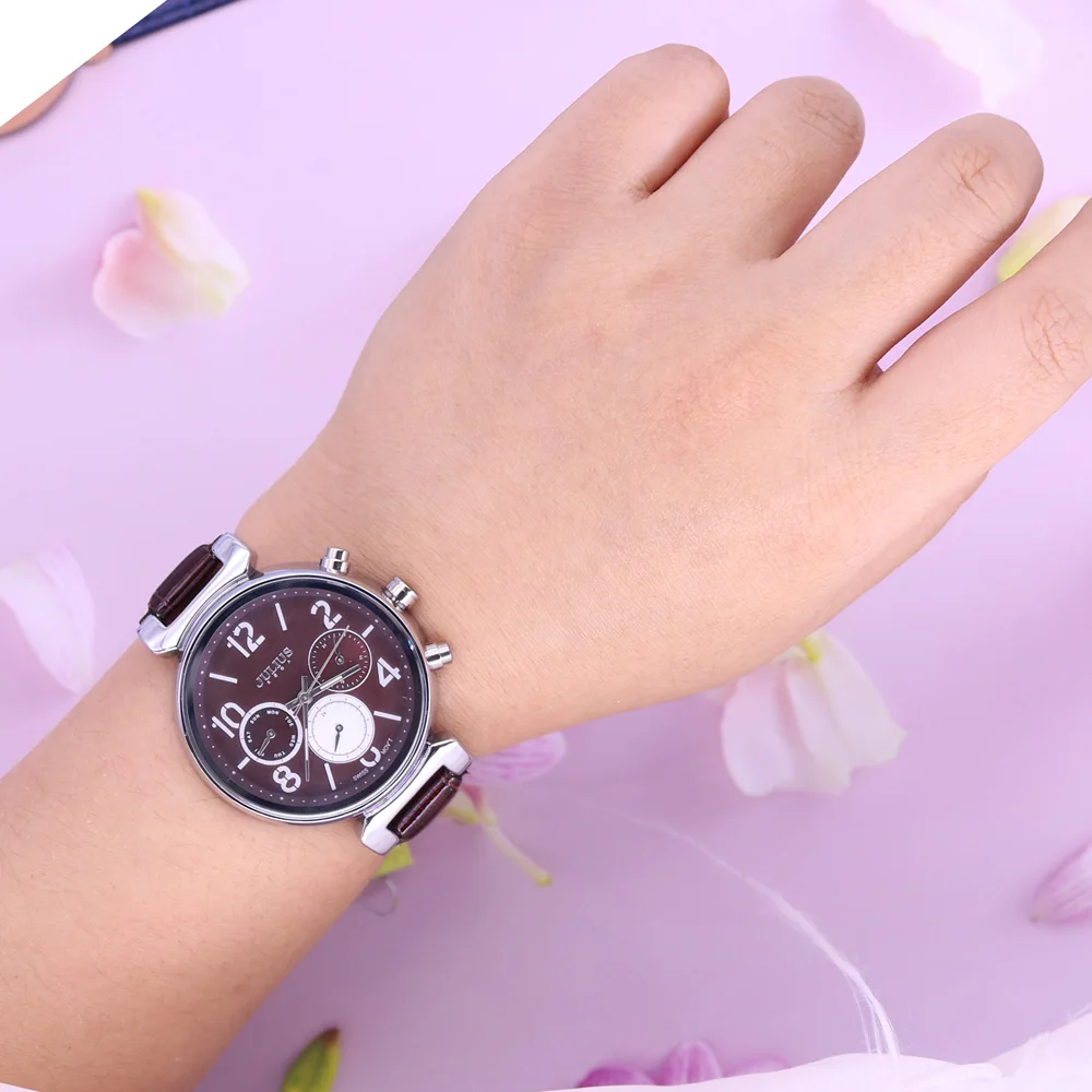Real Multi-functions Women's Watch ISA Quartz Hours Fine Fashion Dress Bracelet Real Leather Birthday Girl's Gift Julius Box