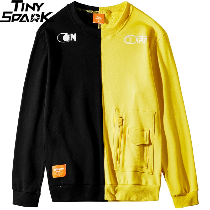

2019 Men Streetwear Hip Hop Pullover Sweatshirt Harajuku Color Block Patchwork Pullover Hoodie Yellow Black Autumn Sweat Shirts