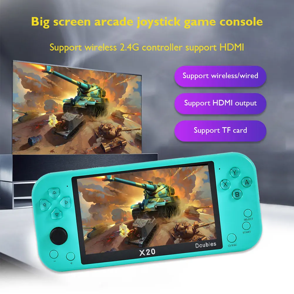 X20 5.1 inch Portable Handheld Game Console HDMI-Compatible Arcade Rocker Pocket Video Games Players Support Wireless Wired Game