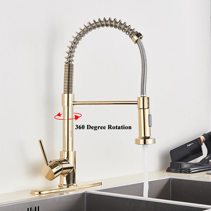 Elegant Brass Kitchen Faucet with Pull Down Sprayer