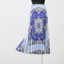 Осенне-зимняя новая плиссированная длинная юбка с высокой талией и принтом в стиле ретро
