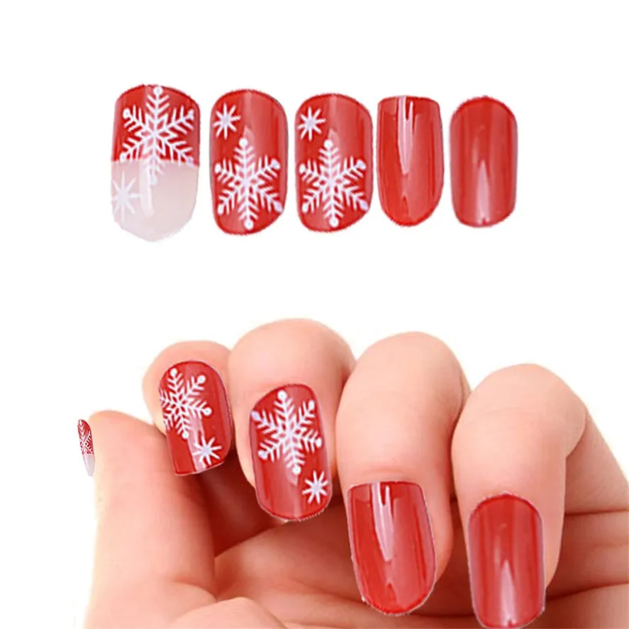 

New Christmas Snowflake False Nails 1BOX Nail Patches Christmas Removable Fake Nails 0809#30