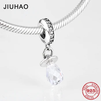 

Real 925 Sterling Silver Cute Pacifier Dangle Charm With Clear CZ Fit Original Designer Bracelet Pendant For Girl Fine Jewelry