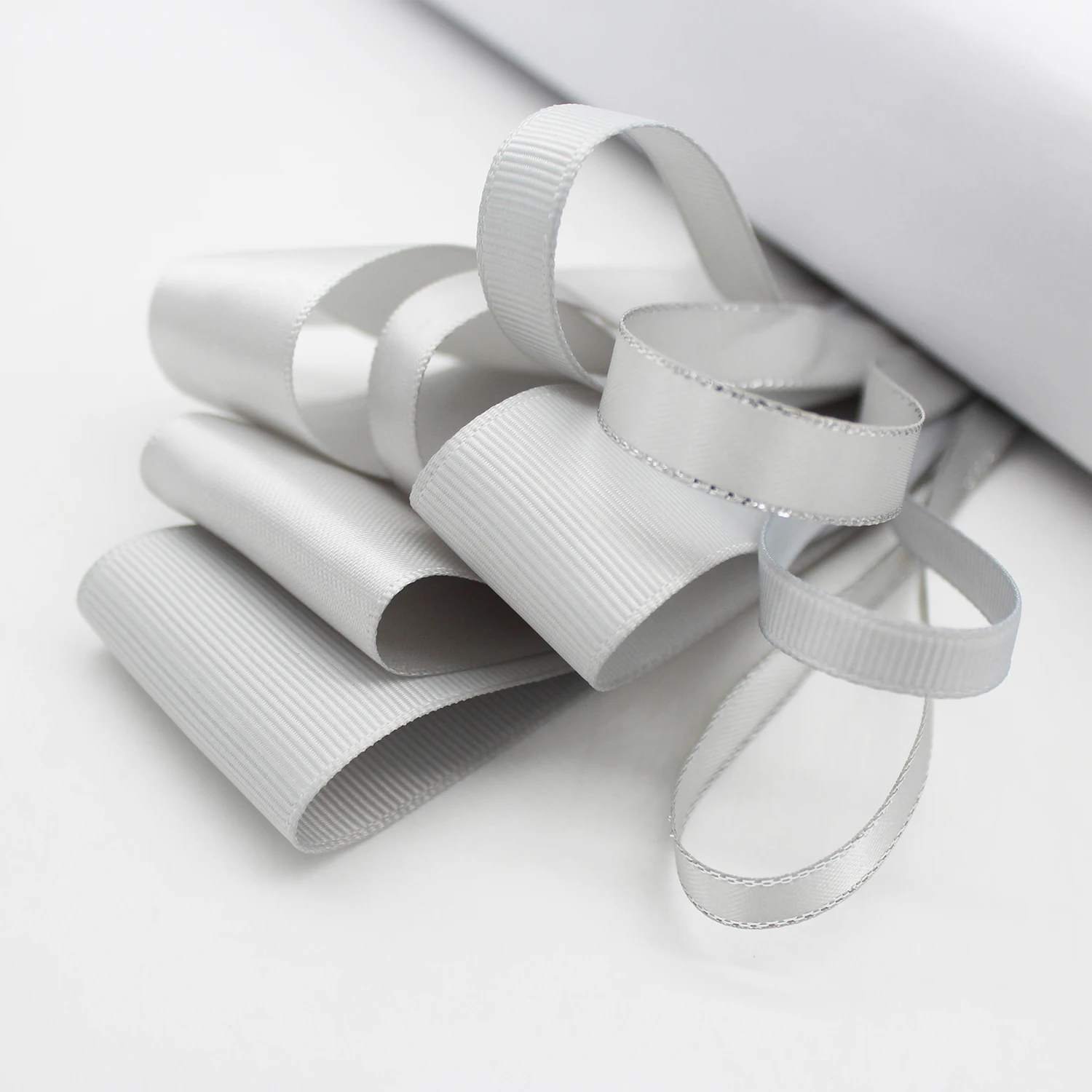 Shell Grey Solid Color Sliver Edge Satin Ribbon Polyester Grosgrain Ribbon Silk Tapes for DIY Making Accessories 5 Meter/Lot