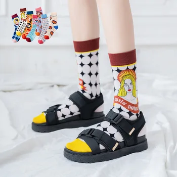 

Long Socks Women Cotton Illustration Woman Sock Happy Colorful Standard Sox High Quality Ladies Spring Autumn Trendy Lady Meias