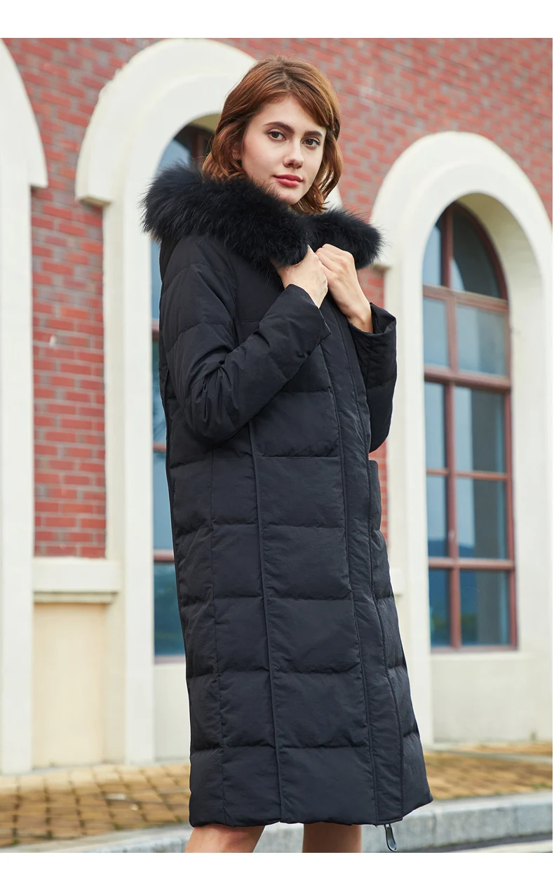 Зимнее Европейское пальто с натуральным мехом на утином пуху, женский пуховик выше колена, модный утепленный пушистый пуховик F196, Прямая поставка