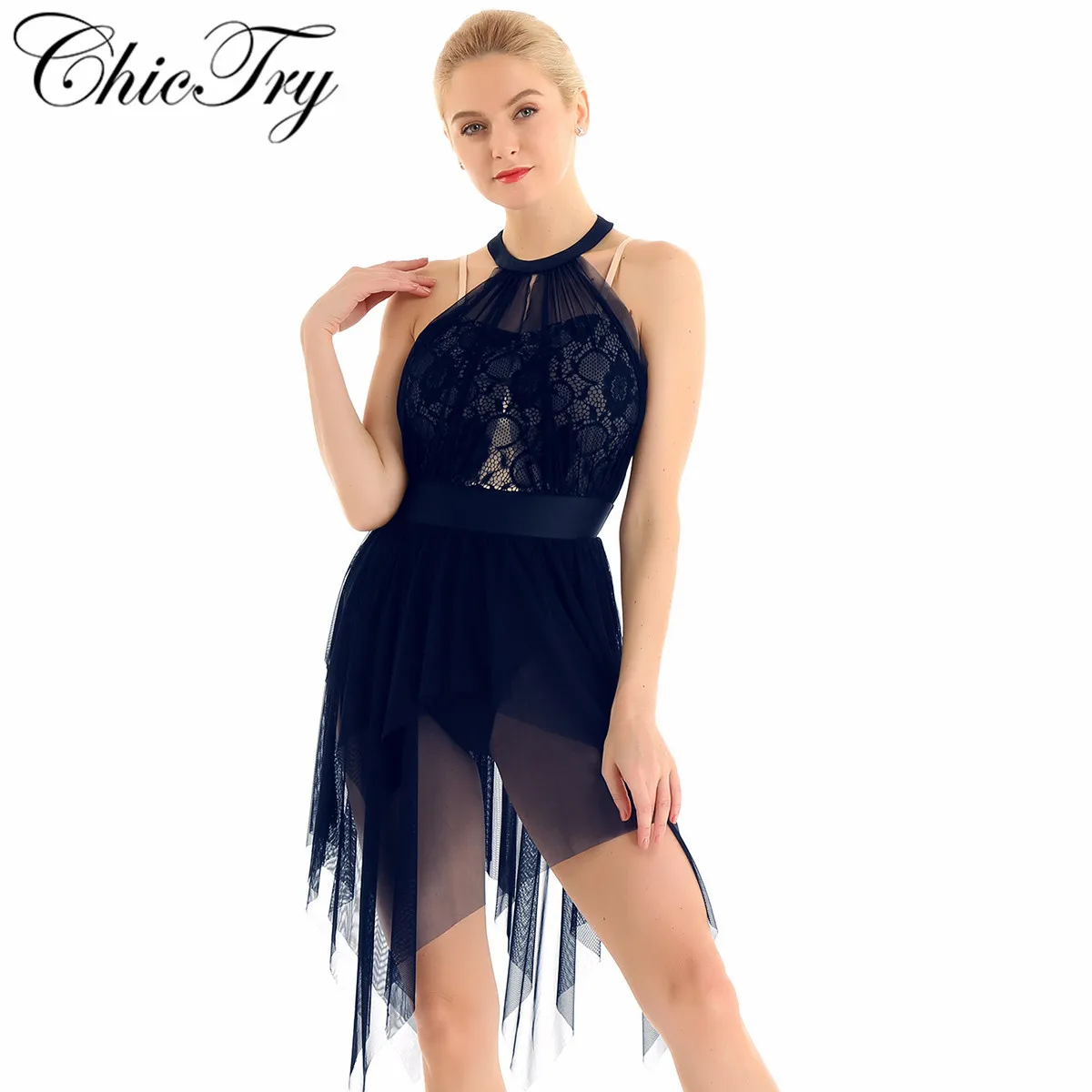 

Women Adult Halter Neck Ballet Dance Dress Figure Skating Dress Competition Ice Skating Lyrical Dance Stage Performance Dress