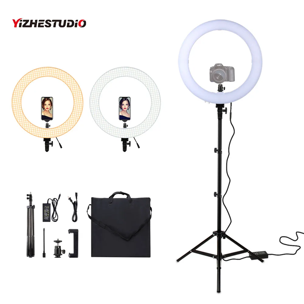 Yizhestudio светодиодный кольцевой светильник 18 дюймов с регулируемой яркостью 60 Вт 2