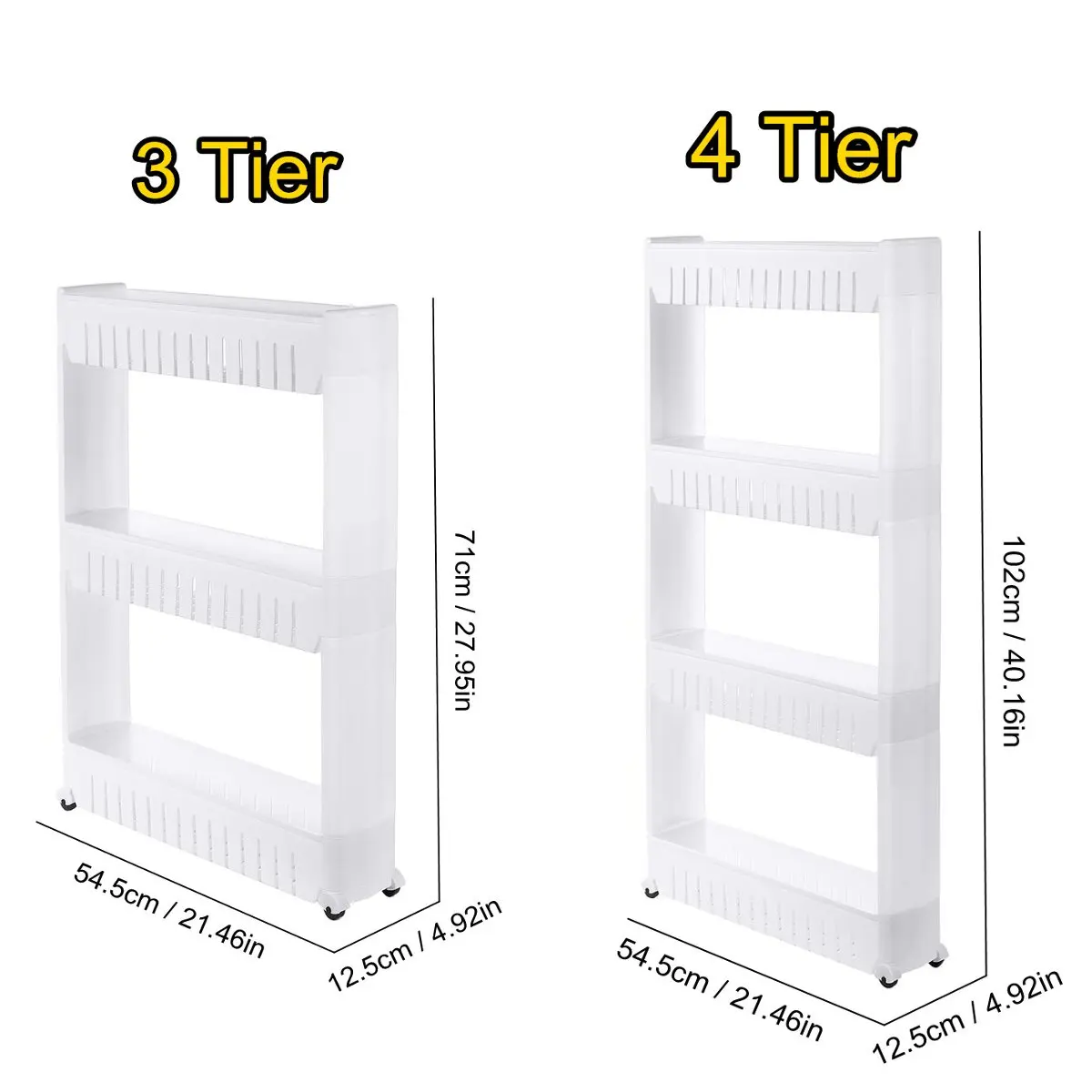 

New 3/4 Tier Plastic Multipurpose Kitchen Storage Rack Fridge Side Shelf Removable With Four Wheels Bathroom Organizer Shelf Hol
