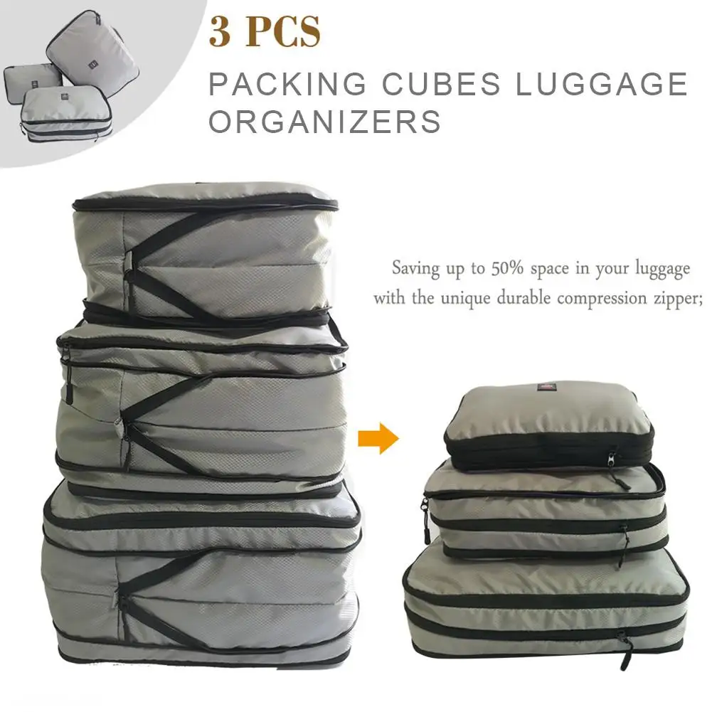 3 шт. сумка для хранения компрессионные упаковочные кубики сумка для хранения багажа органайзеры для путешествий# SW