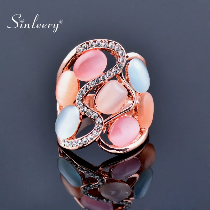 Opal-Stone Vintage Jewelry Big-Rings Rose-Gold-Color SINLEERY Multicolor Size Women Luxury