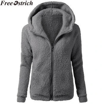 

Women Casual Plush Hooded Overcoats Plus Size Solid Color Long Sleeve Jacket Zipper Fashion Loose Winter Warm Sports Womens Tops