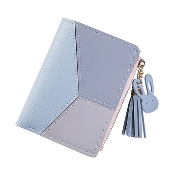 

Lightweight Contrast Color Practical Women Wallet PU Leather Portable Fashion Smart With Tassel Drop Elegant Zipper Short Ladies
