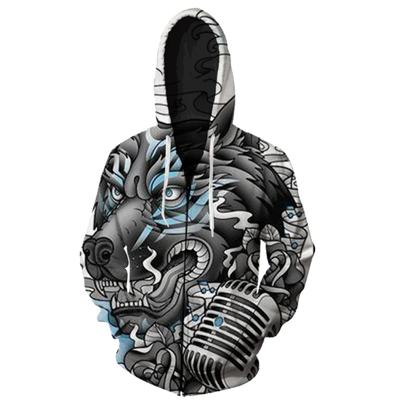 2020 Bule Wolf печатные 3D толстовки с капюшоном для мужчин Harajuku осенний пуловер Fire Cold
