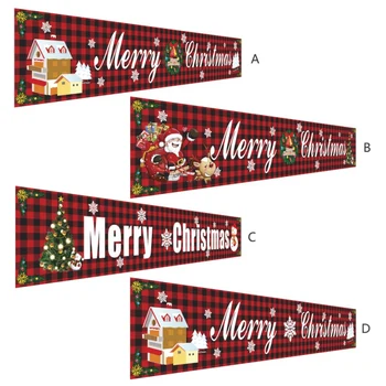 

Large Merry Christmas Banner Outdoor Red Grid Xmas Banner Decor Xmas Hanging Decor | Christmas Holidays Party Decor Supplies