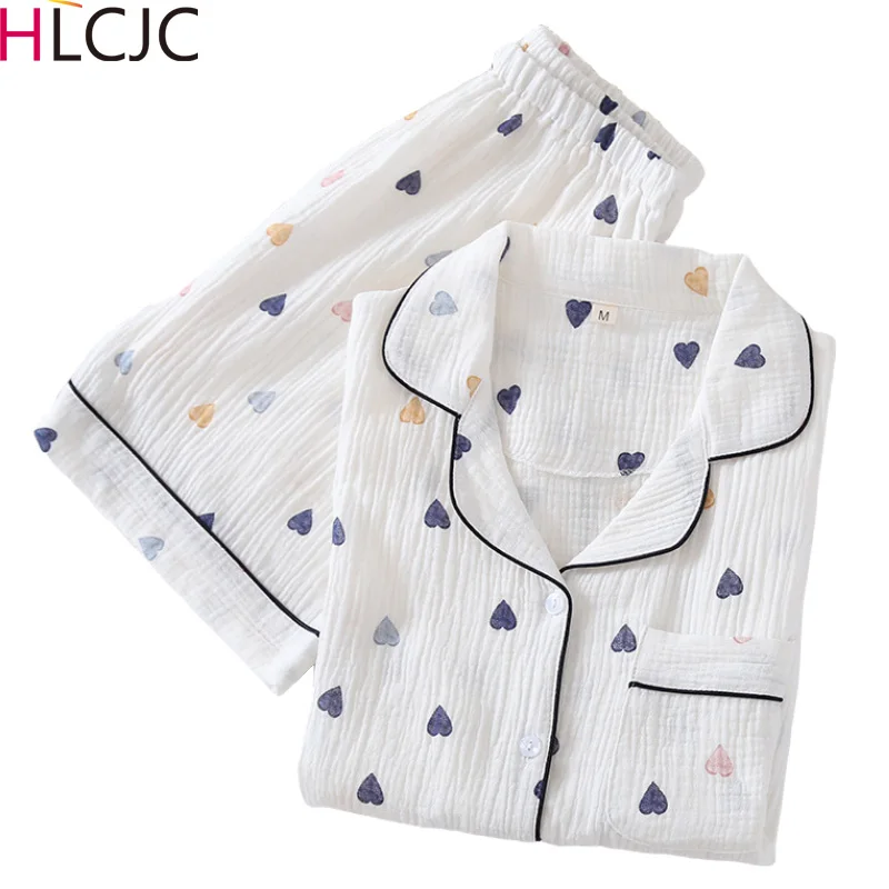 Женские двухслойные пижамы с коротким рукавом из хлопка и газовой ткани больших