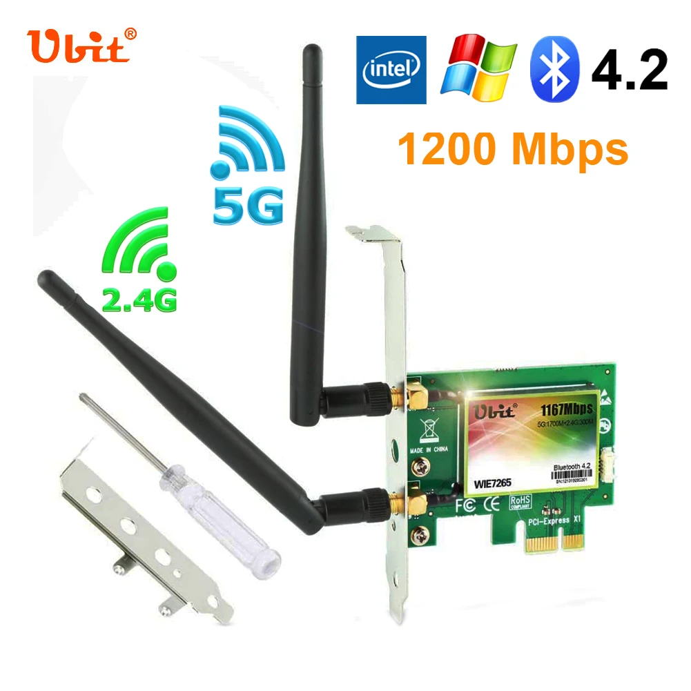 Ubit ac 1200mbps bluetooth 4.2 sem fio wifi cartão pcie adaptador 5ghz