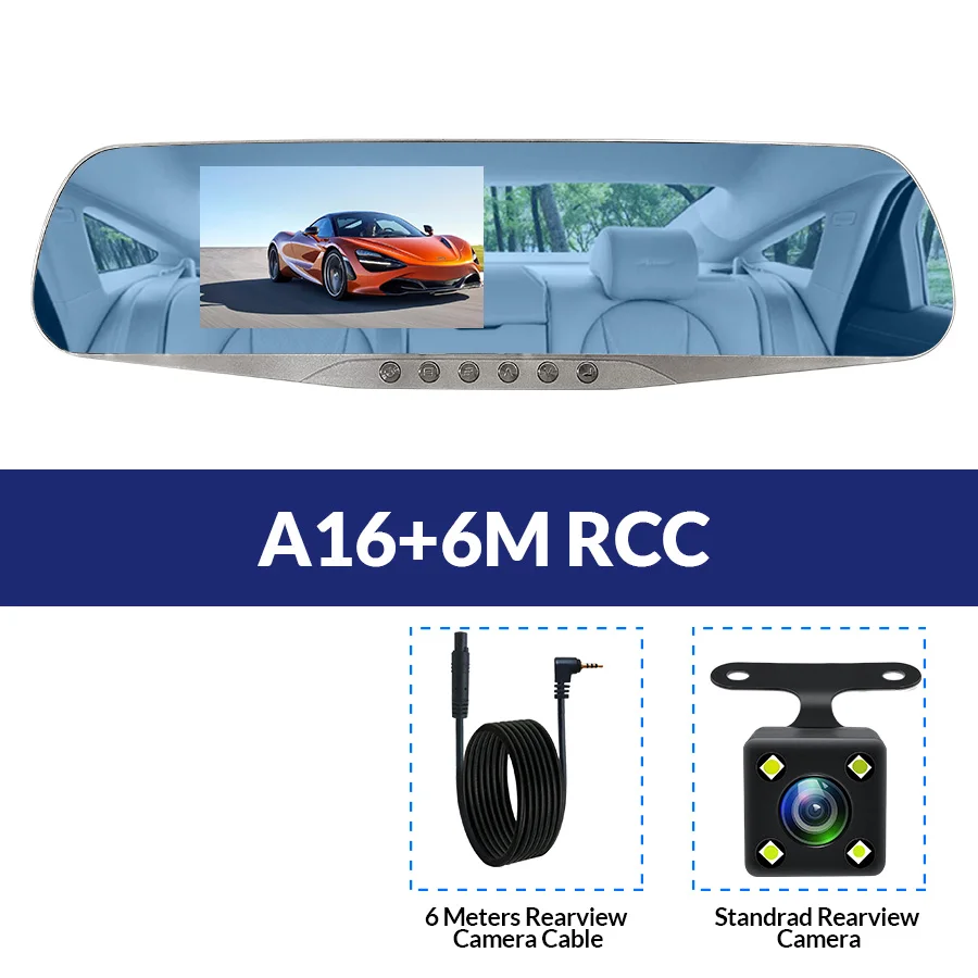 E-ACE A16 Автомобильный видеорегистратор зеркало заднего вида видеорегистратор 5 светодиодных ламп видеорегистратор с камерой заднего вида Две камеры регистратор видеорегистратор - Название цвета: A16-6M RCC