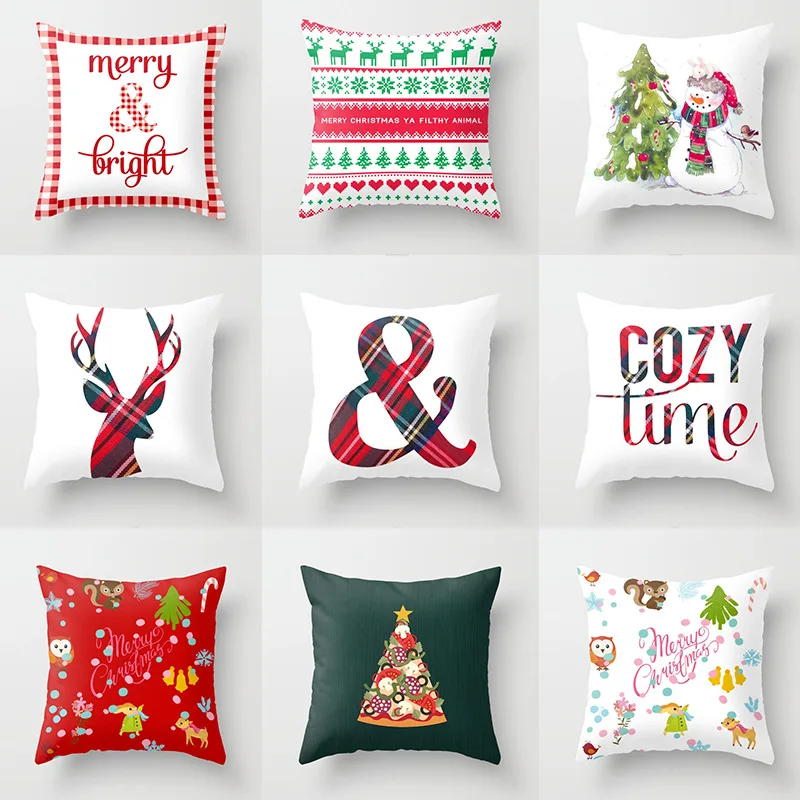 

Pillow case 45 * 45 Simple Christmas Snowman Elk Printed Polyester Pillow Case Square Decorative Pillow Case