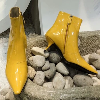 

2020 Women Ankle Boots Autumn Genuine Leather Thin Heel Shoes Brand Pointed Toe Zip Boots Female