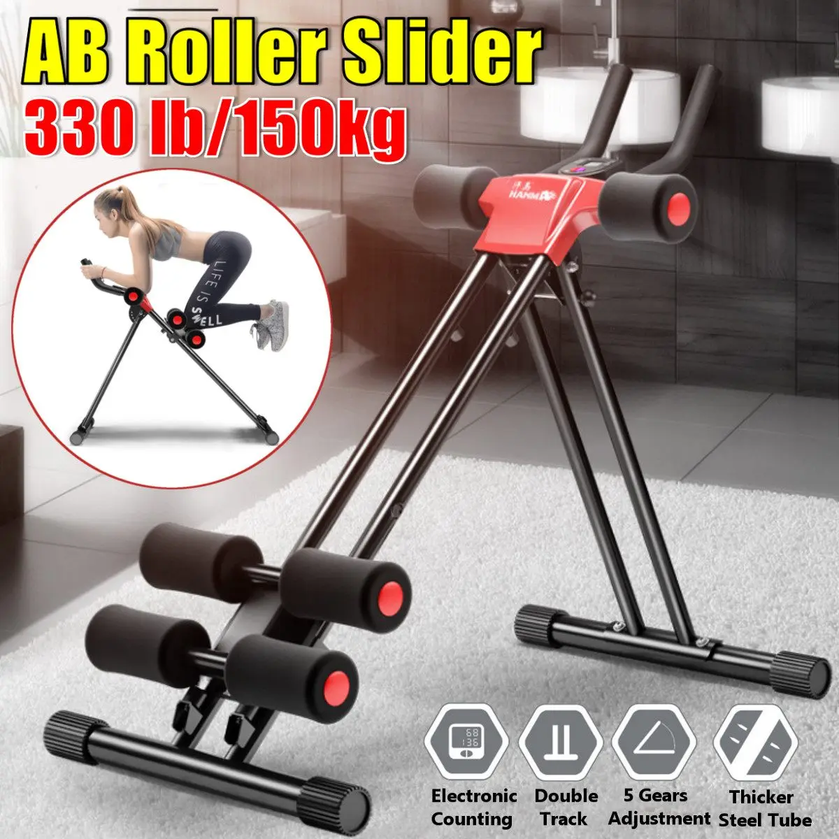 - AB Gliders Trainer Rail Cruncher Abdominal Roller LED Smart Device Lose Weight Machine Home Gym ABS Trainer Fitness Equipment