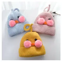 Зимняя детская супер милая шерстяная шапка, меховая шапка с помпоном, теплая вязаная Милая шапочка с помпоном