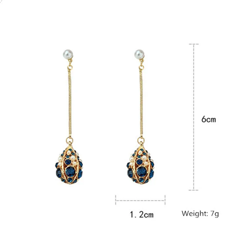 FYUAN, Винтажные серьги-капли с жемчугом для женщин, Bijoux, длинные свисающие серьги с красными и синими кристаллами, массивные серьги, ювелирное изделие
