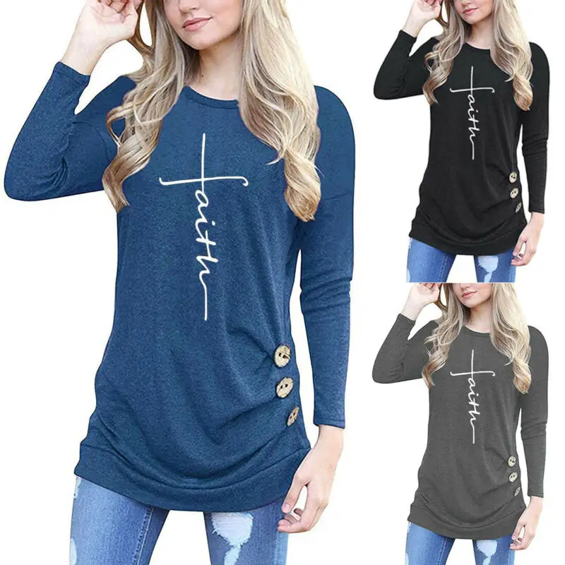 Женская свободная футболка с длинным рукавом верный принт топы пуловер джемпер