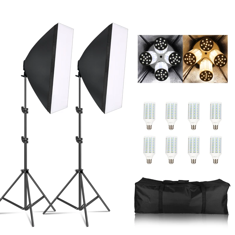Popular Product  Photography Softbox Lightbox Kit 8 PCS E27 LED Photo Studio Camera Lighting Equipment 2 Softbox 2 L 
